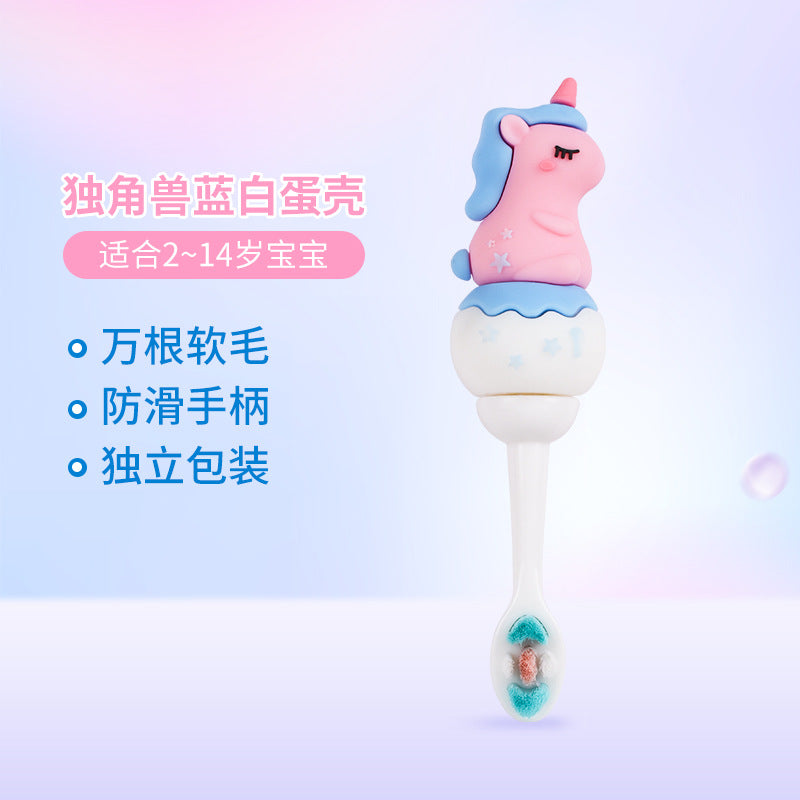 Unicorn-Cute 3D Cartoon Animal Toothbrush for Kids - Extra Soft Bristles - Gentle Oral Care for Toddlers Aged 1-7 - Pink-blue image