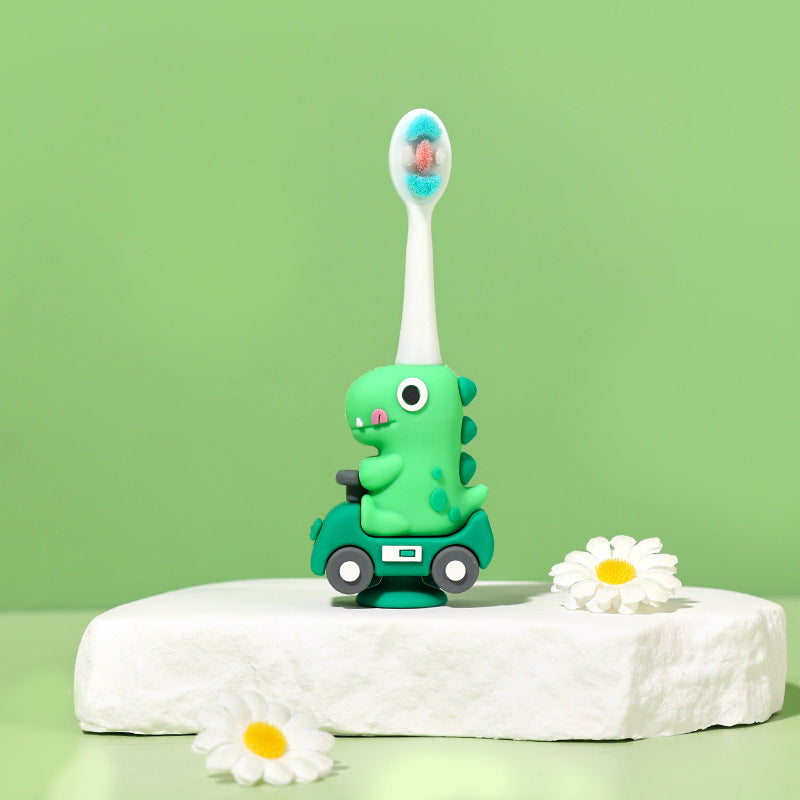 Dino-Cute 3D Cartoon Animal Toothbrush for Kids - Extra Soft Bristles - Gentle Oral Care for Toddlers Aged 1-7 - Light Green image