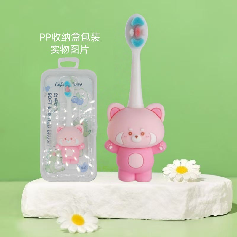 Panda - Cute 3D Cartoon Animal Toothbrush for Kids - Extra Soft Bristles - Gentle Oral Care for Toddlers Aged 1-7 - PINK image