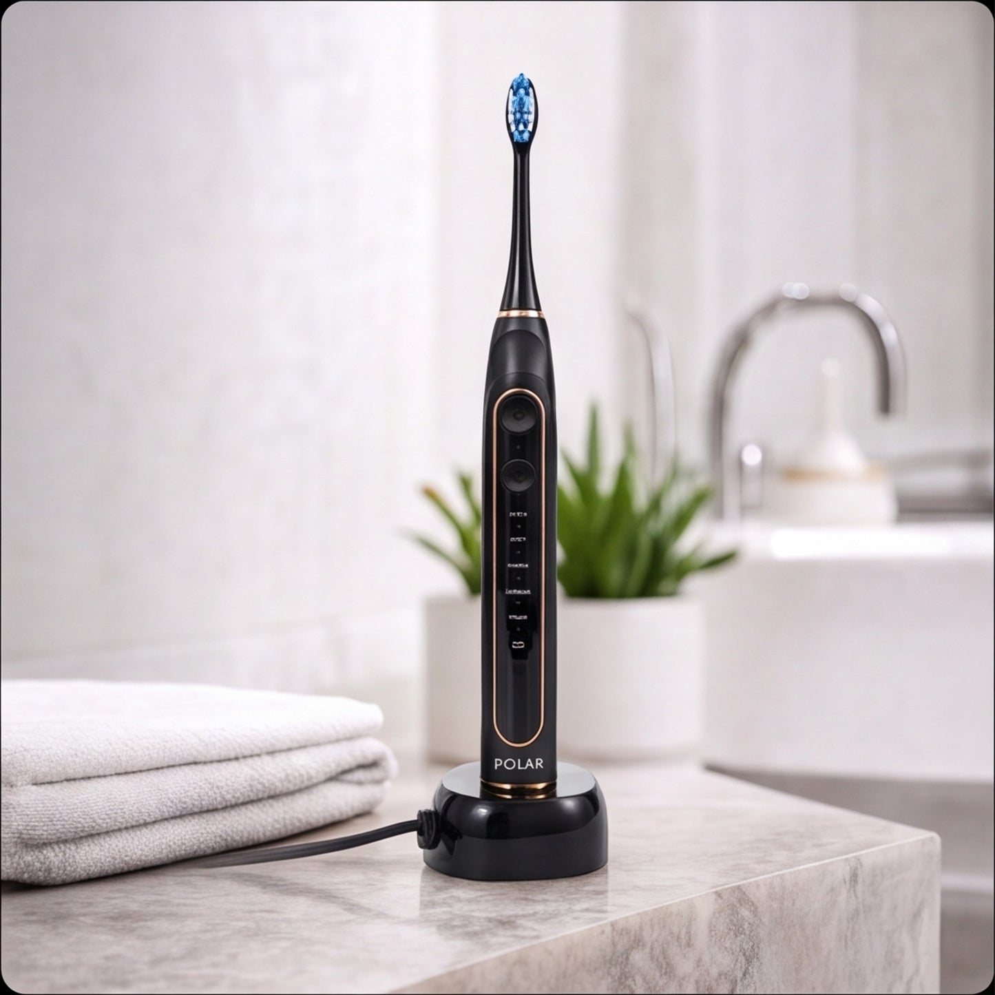 MOLAR MP101 electric toothbrush on a marble bathroom counter