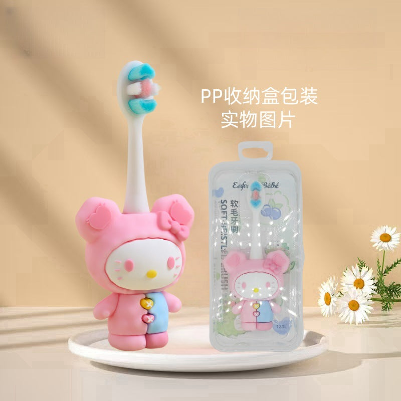 Ninja-Cute 3D Cartoon Animal Toothbrush for Kids - Extra Soft Bristles - Gentle Oral Care for Toddlers Aged 1-7 - Pnk image