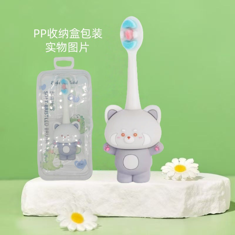 Panda - Cute 3D Cartoon Animal Toothbrush for Kids - Extra Soft Bristles - Gentle Oral Care for Toddlers Aged 1-7 - Ash image
