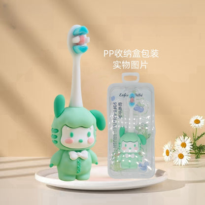 Ninja-Cute 3D Cartoon Animal Toothbrush for Kids - Extra Soft Bristles - Gentle Oral Care for Toddlers Aged 1-7 - Light green image