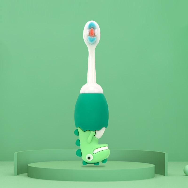DinosaurFun-Cute 3D Cartoon Animal Toothbrush for Kids - Extra Soft Bristles - Gentle Oral Care for Toddlers Aged 1-7 - Green-Light Green image