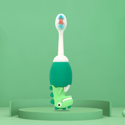 DinosaurFun-Cute 3D Cartoon Animal Toothbrush for Kids - Extra Soft Bristles - Gentle Oral Care for Toddlers Aged 1-7 - Green-Light Green image