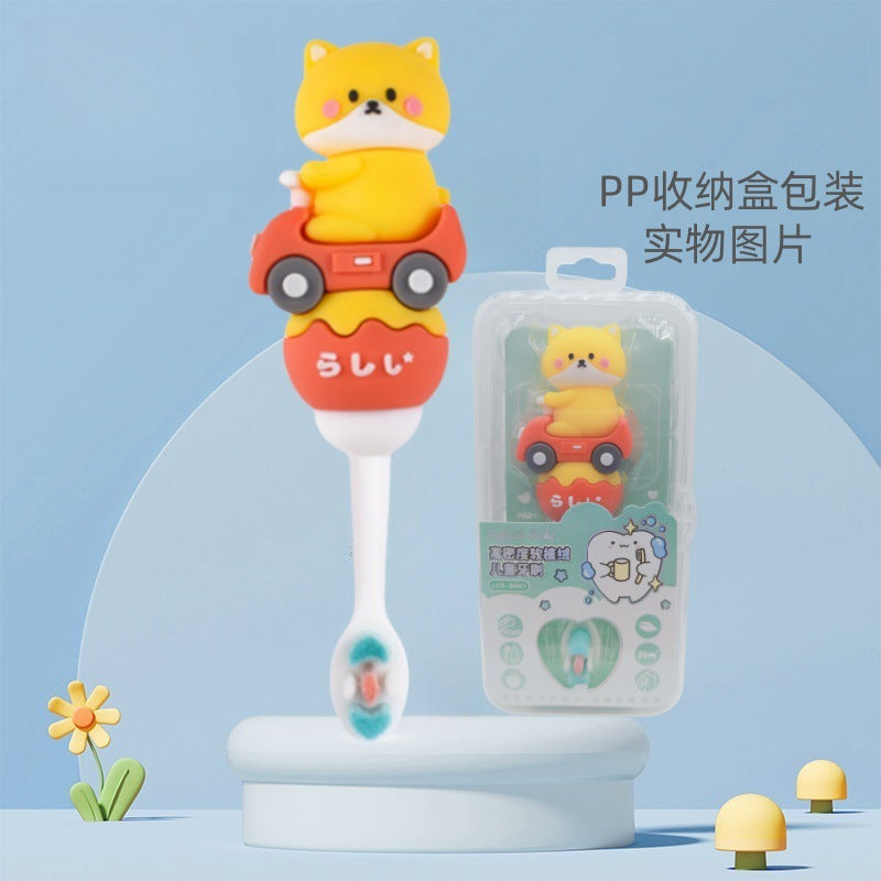 Cat-Cute 3D Cartoon Animal Toothbrush for Kids - Extra Soft Bristles - Gentle Oral Care for Toddlers Aged 1-7 - Yellow image