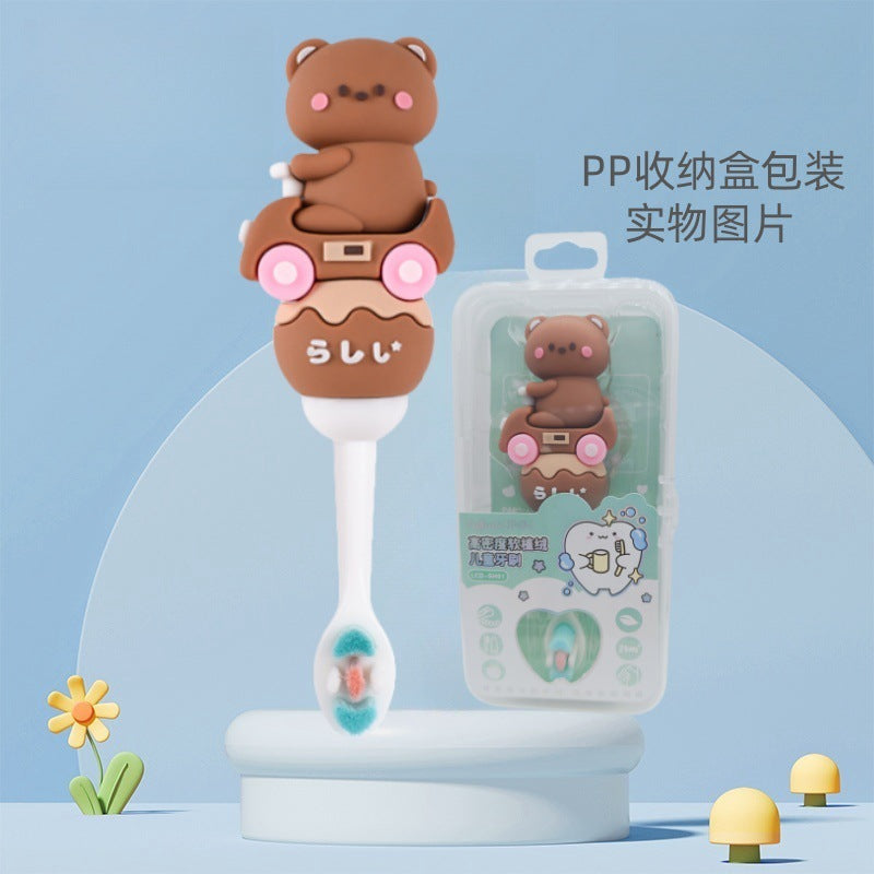 Cat-Cute 3D Cartoon Animal Toothbrush for Kids - Extra Soft Bristles - Gentle Oral Care for Toddlers Aged 1-7 - Brown image