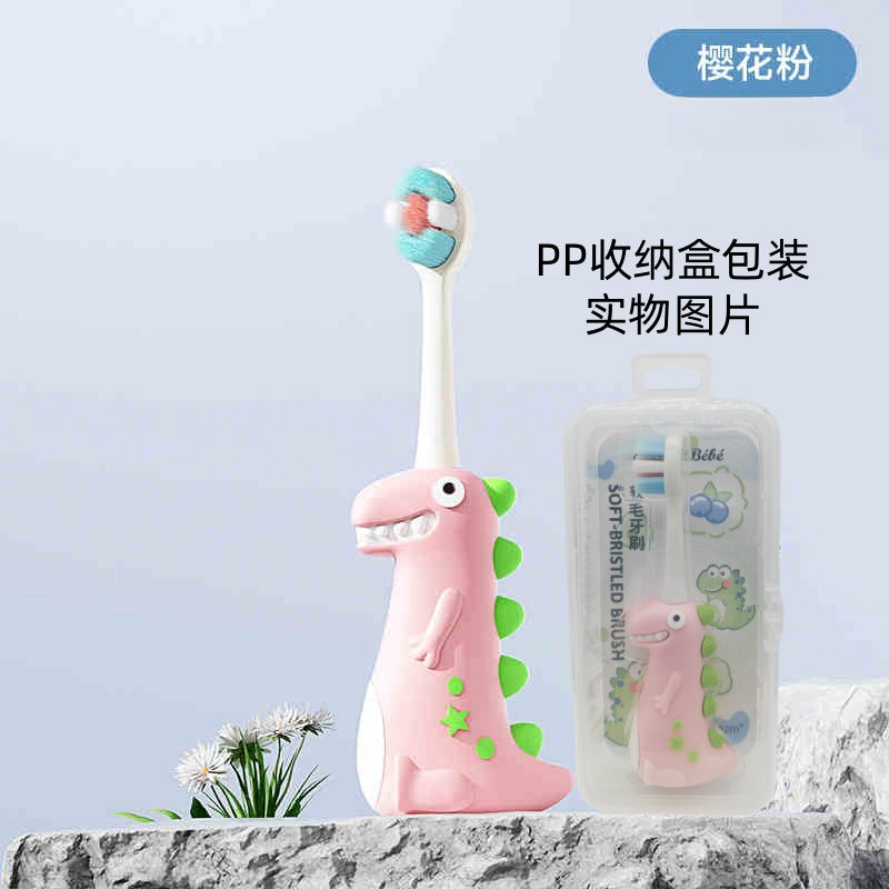 Dinosaur-Cute 3D Cartoon Animal Toothbrush for Kids - Extra Soft Bristles - Gentle Oral Care for Toddlers Aged 1-7 - Pink image