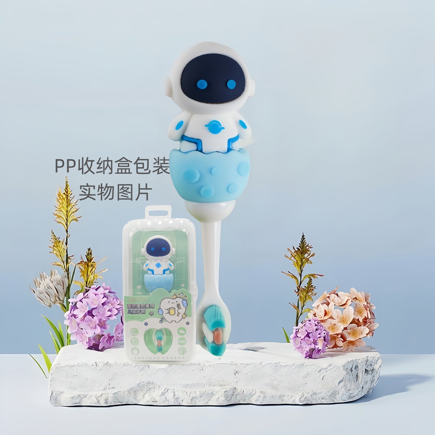 Roboto-Cute 3D Cartoon Animal Toothbrush for Kids - Extra Soft Bristles - Gentle Oral Care for Toddlers Aged 1-7 - White-Blue image