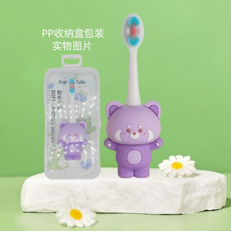 Panda - Cute 3D Cartoon Animal Toothbrush for Kids - Extra Soft Bristles - Gentle Oral Care for Toddlers Aged 1-7 - Purple image
