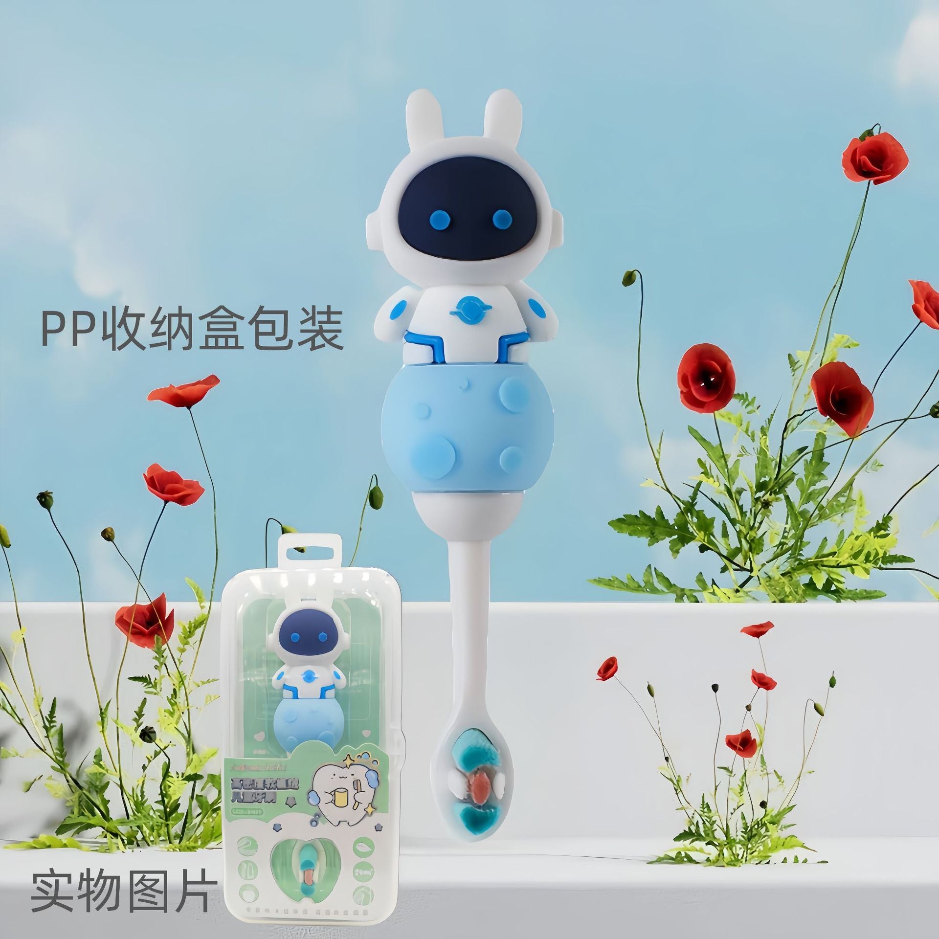 Roboto-Cute 3D Cartoon Animal Toothbrush for Kids - Extra Soft Bristles - Gentle Oral Care for Toddlers Aged 1-7 - Blue-white image