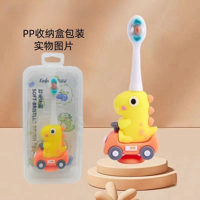 Cute Dinosaur 3D Cartoon Animal Toothbrush for Kids - Extra Soft Bristles - Gentle Oral Care for Toddlers Aged 1-7 - Yellow image