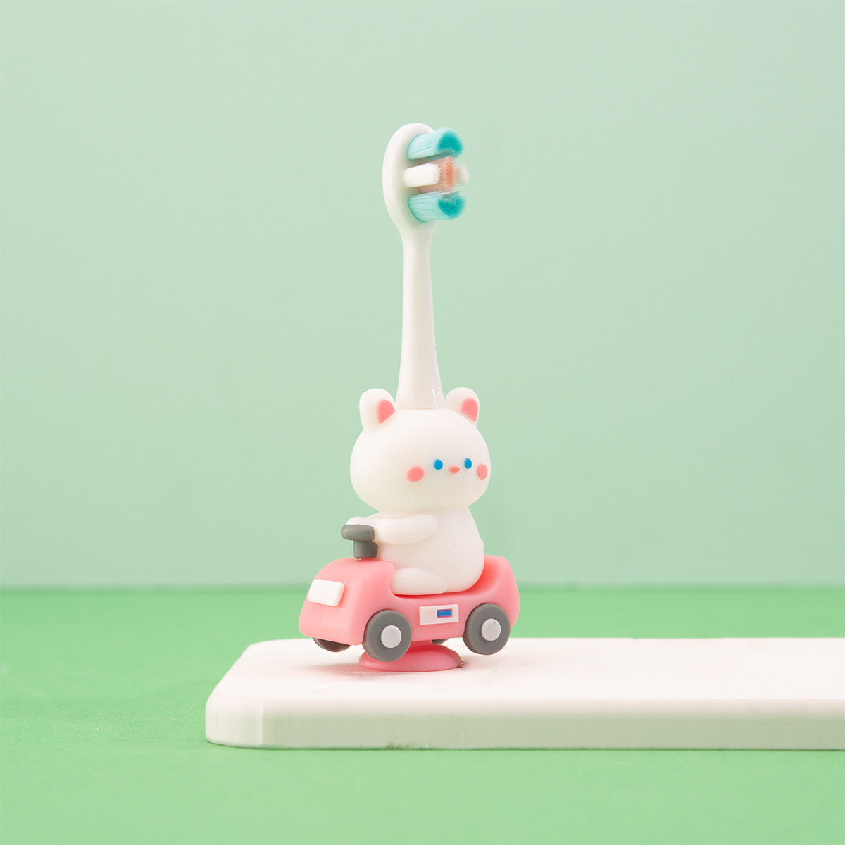 Kitty-Cute 3D Cartoon Animal Toothbrush for Kids - Extra Soft Bristles - Gentle Oral Care for Toddlers Aged 1-7 - White image