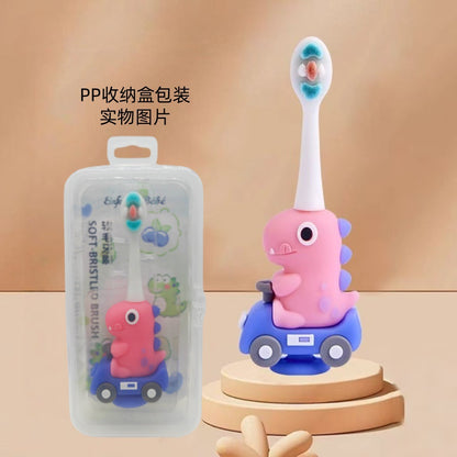 Cute Dinosaur 3D Cartoon Animal Toothbrush for Kids - Extra Soft Bristles - Gentle Oral Care for Toddlers Aged 1-7 - Pink image
