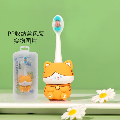 Kitten-Cute 3D Cartoon Animal Toothbrush for Kids - Extra Soft Bristles - Gentle Oral Care for Toddlers Aged 1-7 - Orange image