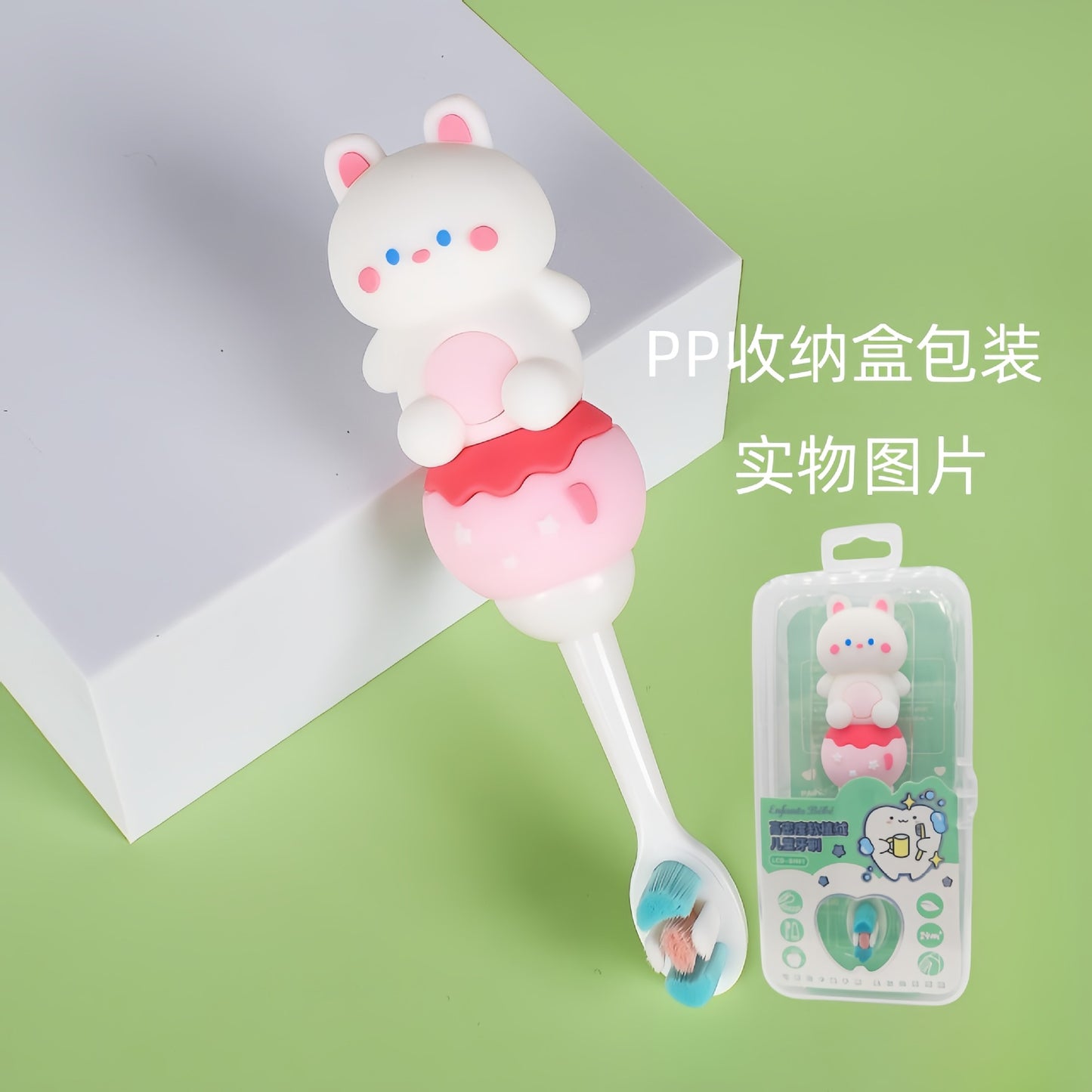 PandaCat-Cute 3D Cartoon Animal Toothbrush for Kids - Extra Soft Bristles - Gentle Oral Care for Toddlers Aged 1-7 - Pink Pink image
