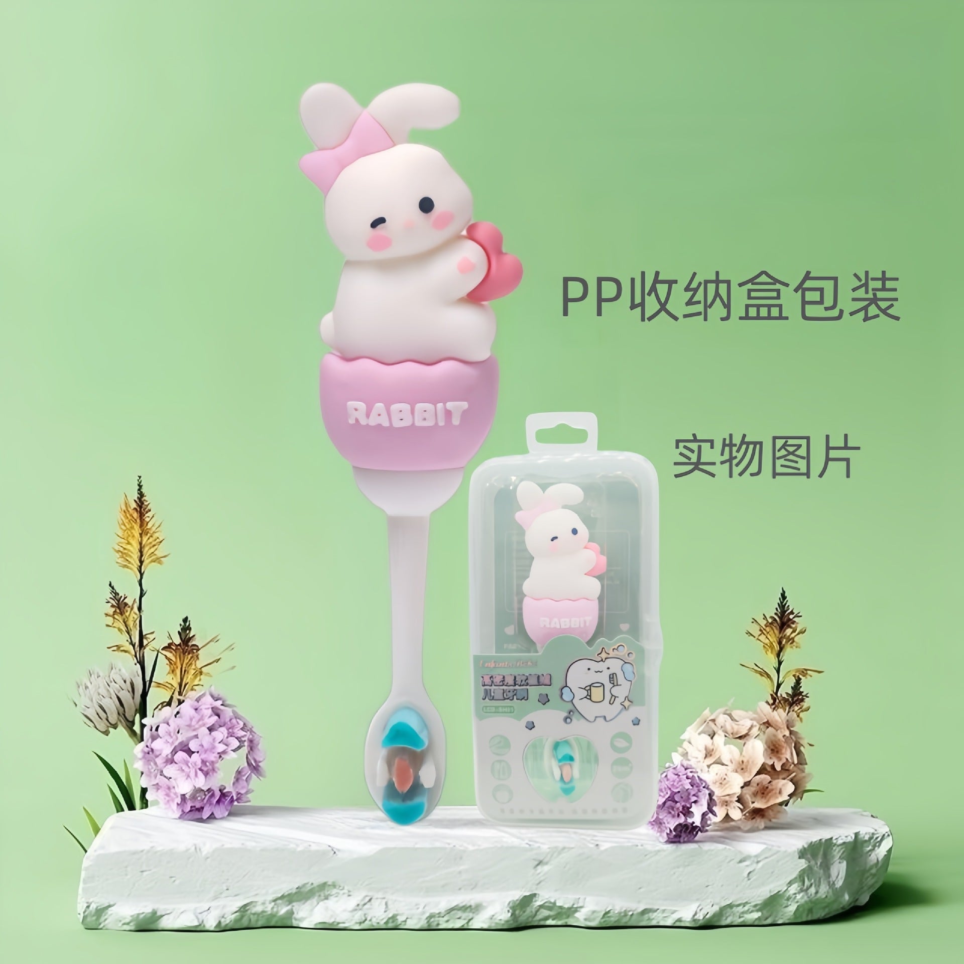 Rabbit-Cute 3D Cartoon Animal Toothbrush for Kids - Extra Soft Bristles - Gentle Oral Care for Toddlers Aged 1-7 - Rabbit with love image